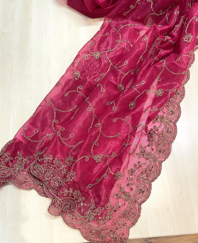 Elegant Red Gaji Silk Saree with Intricate Zari Embroidery Work