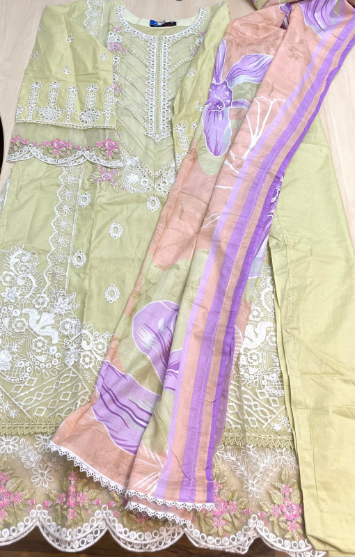 Pistachio Green Pakistani Cotton Three Piece Summer Dress