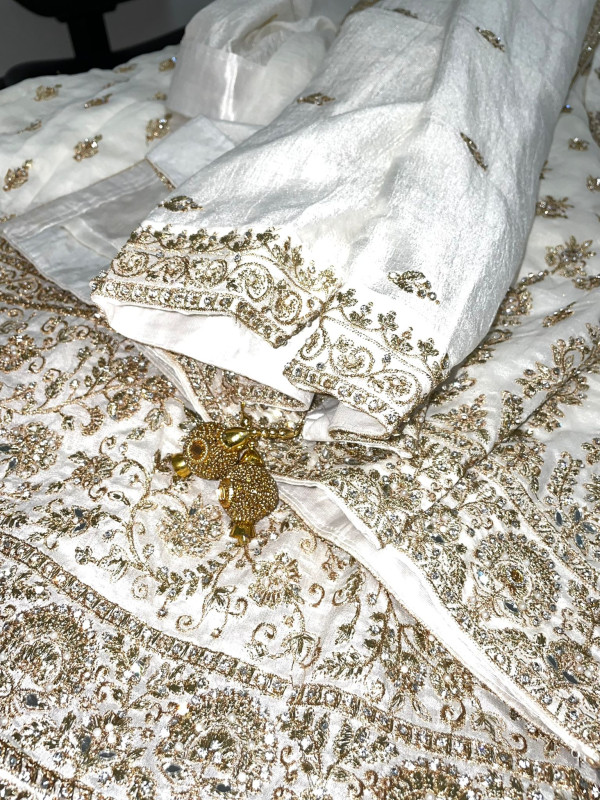 White & Gold Embroidered Organza Suit