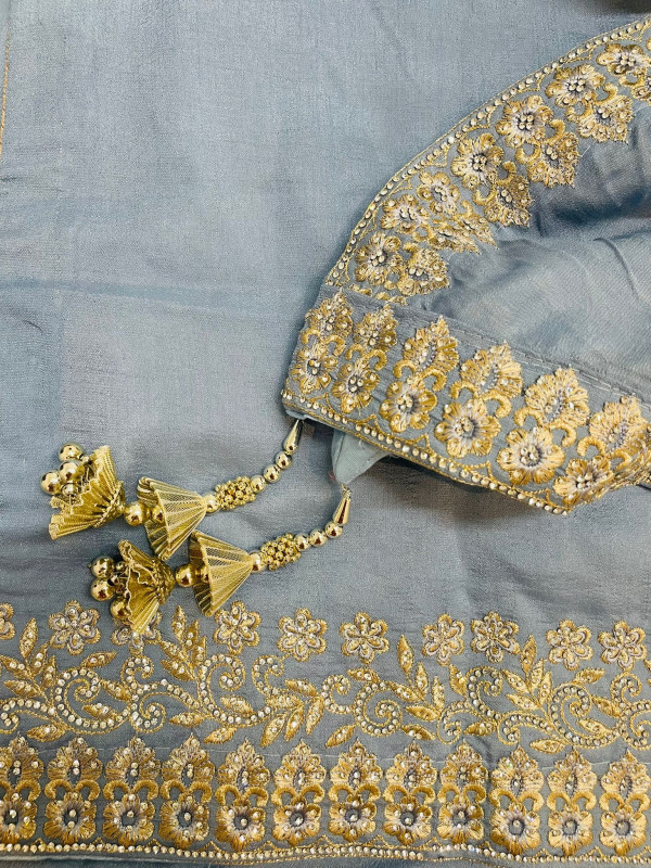 Dusty Blue Embroidered Suit Set with Dupatta